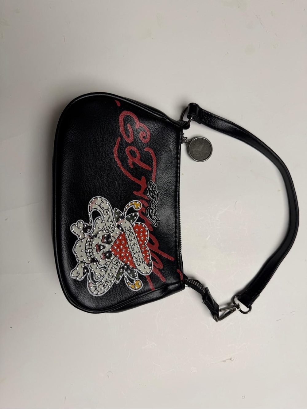 Es hardy Black Wristlet Bag with Embellished Heart Design